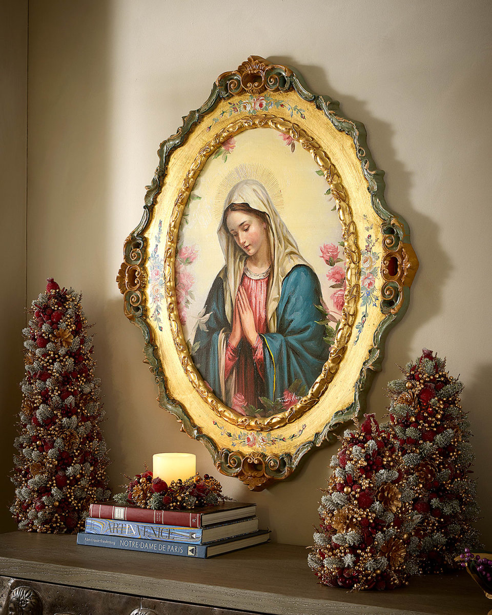 The Virgin Mary Oil Painting with Oval Italian Frame